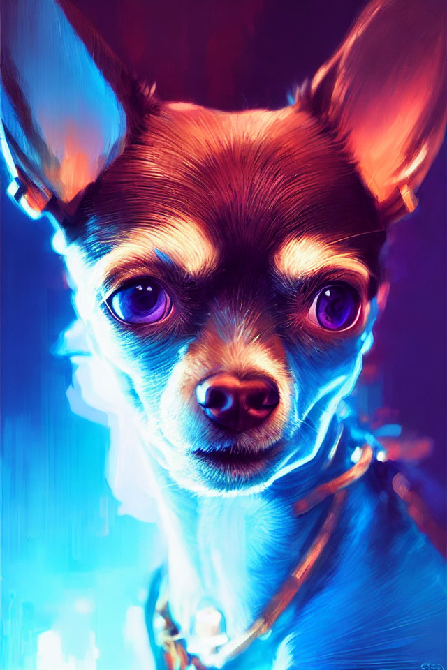 Colorful Digital Artwork: Chihuahua with Blue and Purple Hues