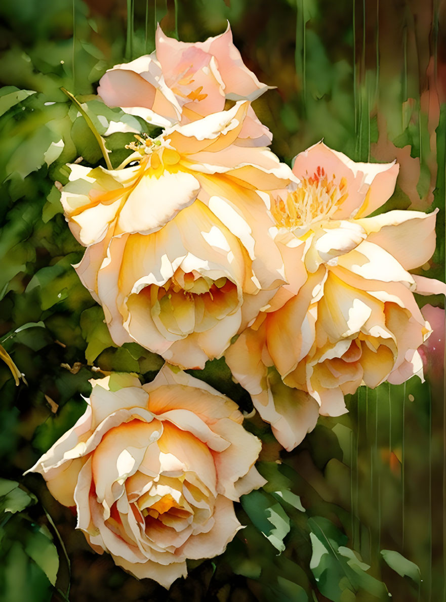 Three Pale Orange Roses in Dreamy Watercolor Style
