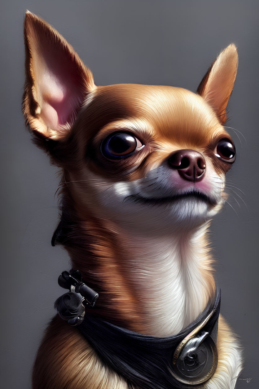 Detailed Portrait of Chihuahua with Glossy Eyes and Black Collar