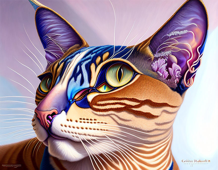 Vibrant Cat Illustration with Intricate Patterns & Colors