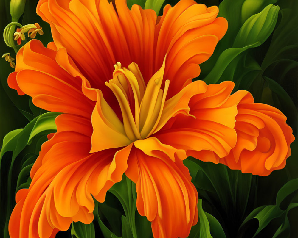 Detailed Close-Up Digital Painting of Orange Lily on Dark Background