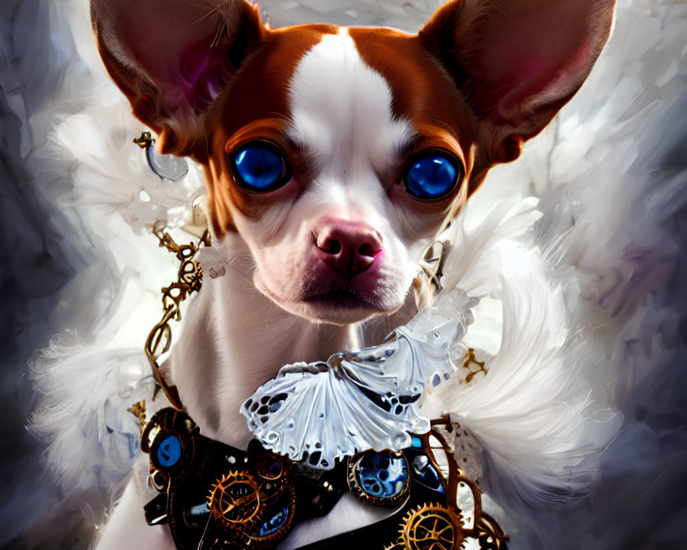 Steampunk Chihuahua with Striking Blue Eyes and Gears