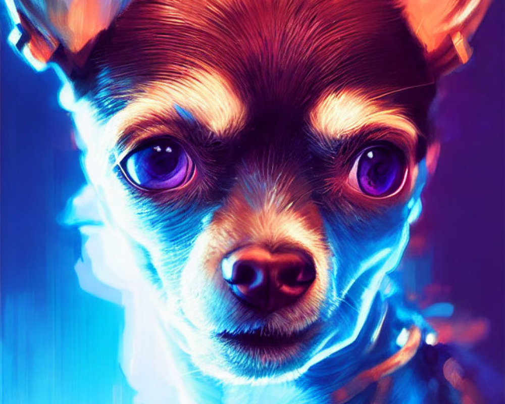 Colorful Digital Artwork: Chihuahua with Blue and Purple Hues