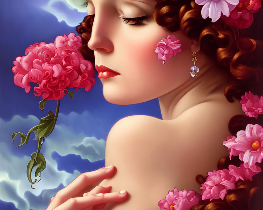 Illustration of woman with floral hair and scent, evoking serene ambiance