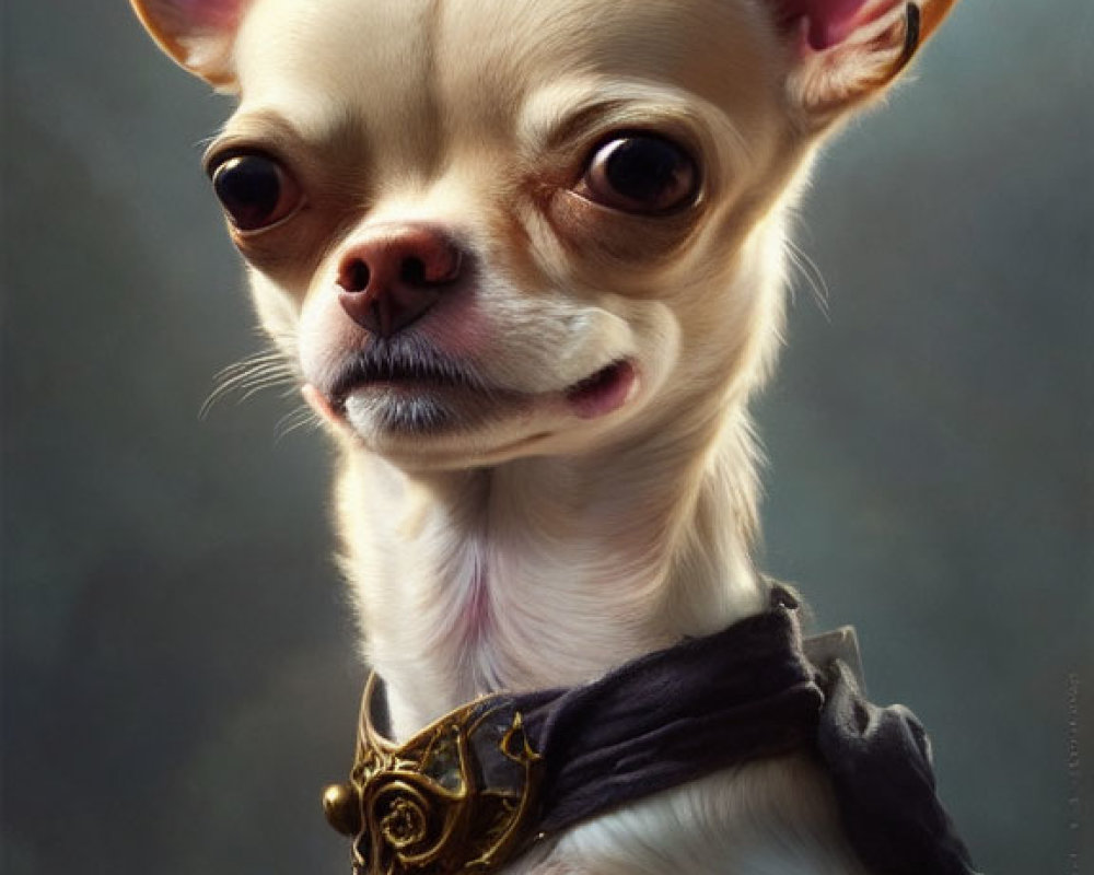 Detailed Chihuahua Artwork: Large Ears, Stylish Collar, Cape