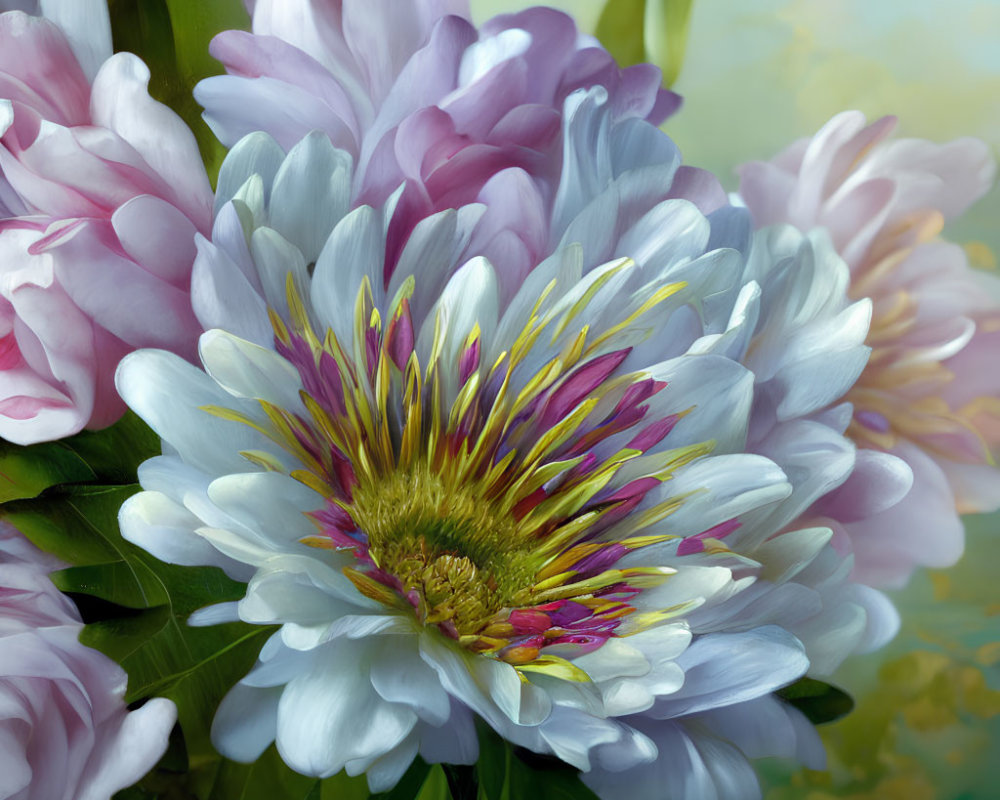 Vibrant aster with purple and white petals in close-up view