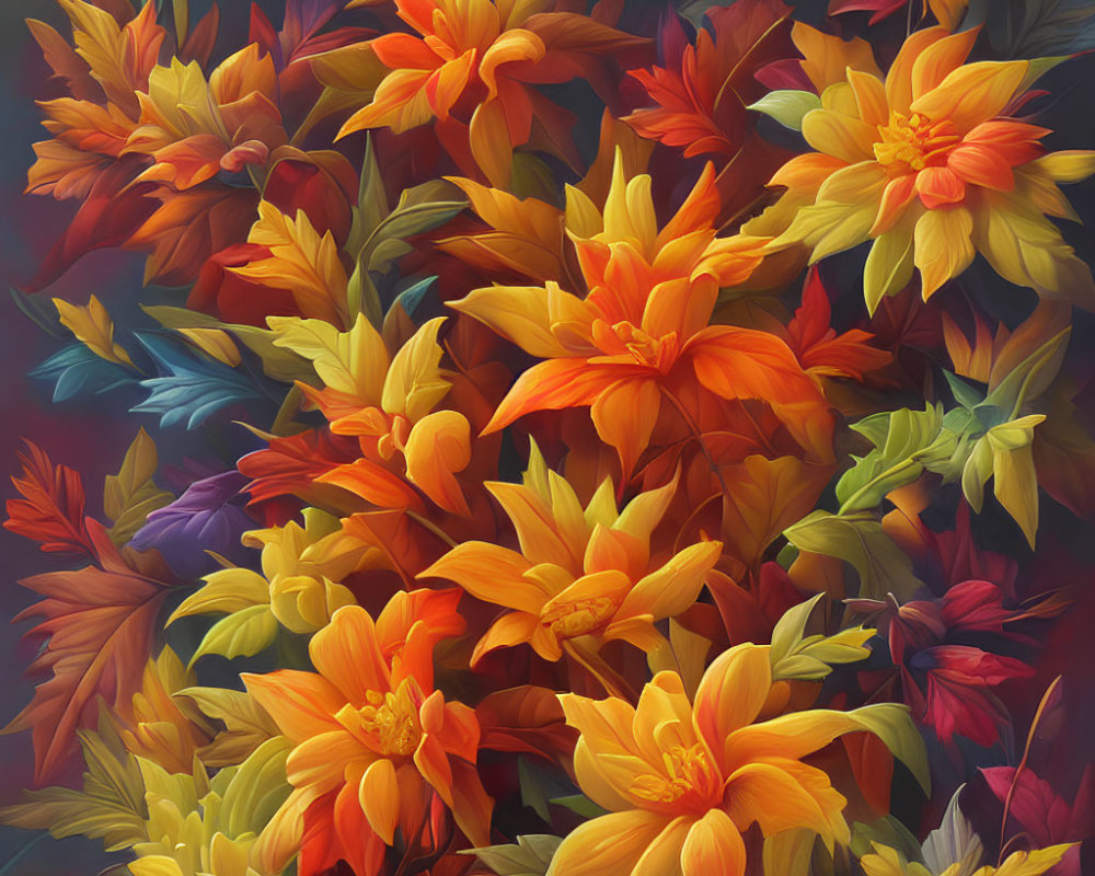 Colorful Floral Canvas with Orange, Yellow, Red Flowers