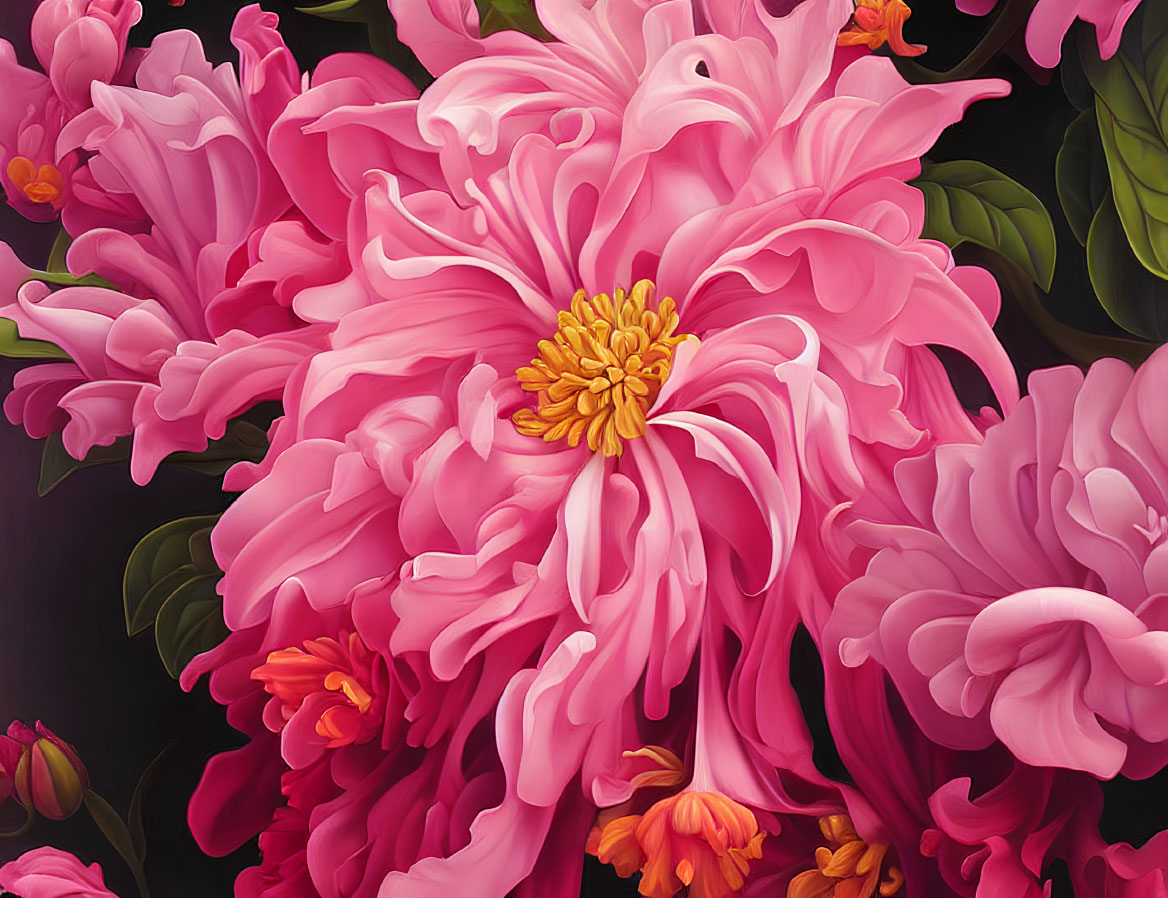 Detailed Pink Peonies in Bloom on Dark Background