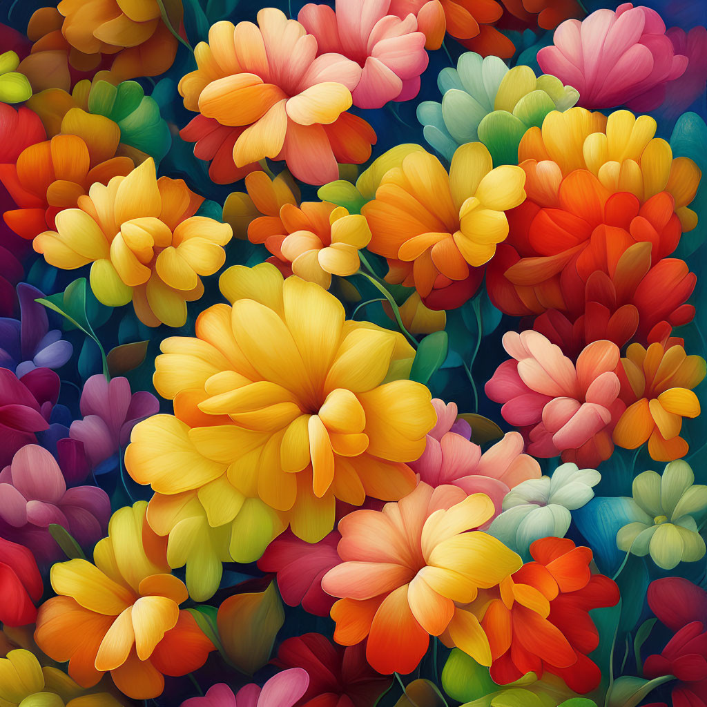 Colorful Digital Art of Layered Stylized Flowers
