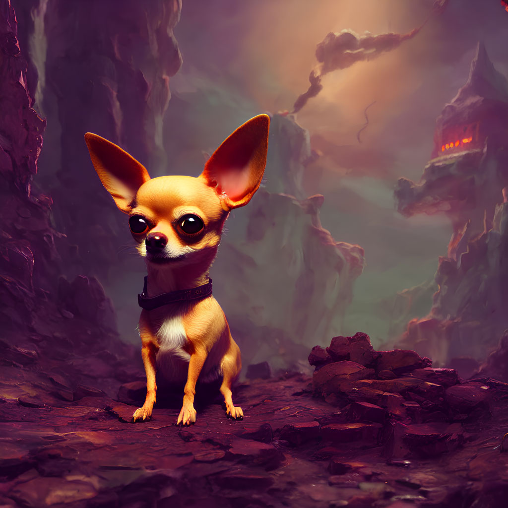 Confident Chihuahua in Dramatic Cavernous Landscape