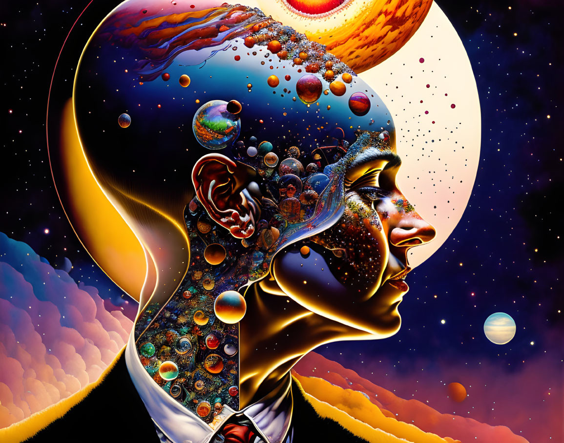 Person's Profile Blending with Cosmic Elements