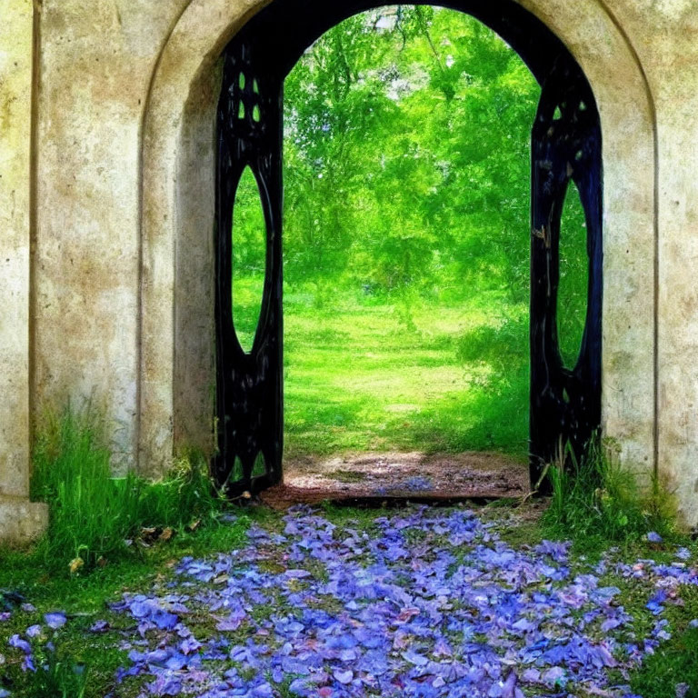 Ornate Arched Doorway Leading to Lush Green Landscape