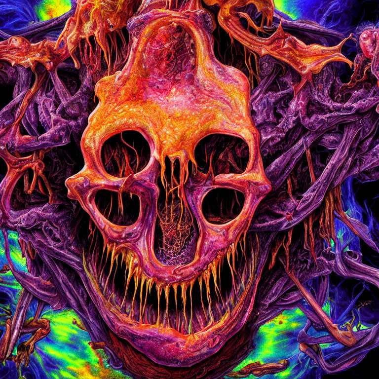 Colorful Skull Fractal Art with Twisted Shapes