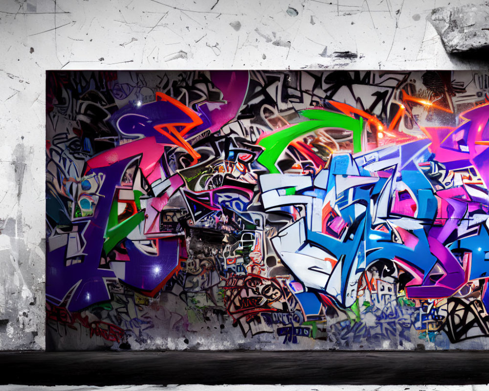 Colorful abstract graffiti art with layered tags and designs