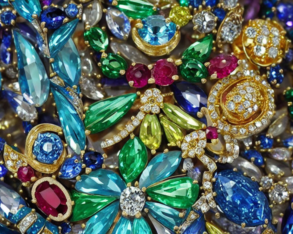 Assorted colorful gemstone jewelry with gold accents
