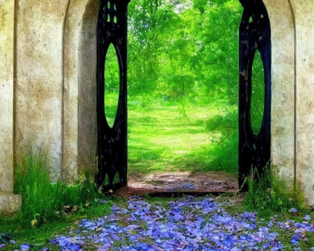 Ornate Arched Doorway Leading to Lush Green Landscape