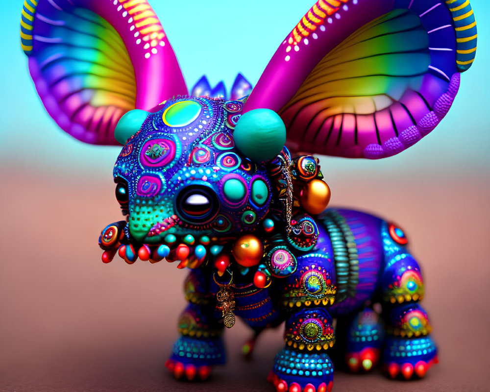 Vibrant psychedelic digital artwork of fantastical rabbit creature