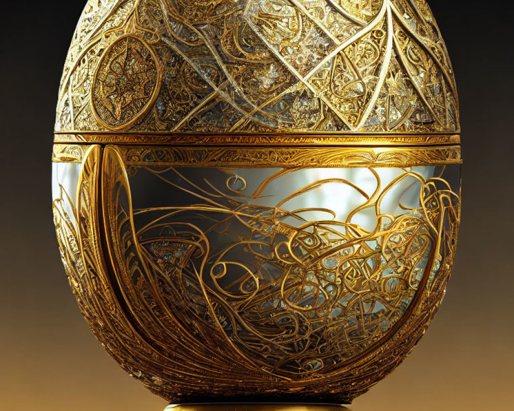 Intricate Golden Egg with Filigree on Dark Background