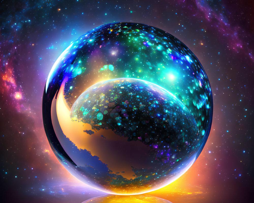 Colorful Cosmic Sphere with Galaxy Swirls on Deep Space Background