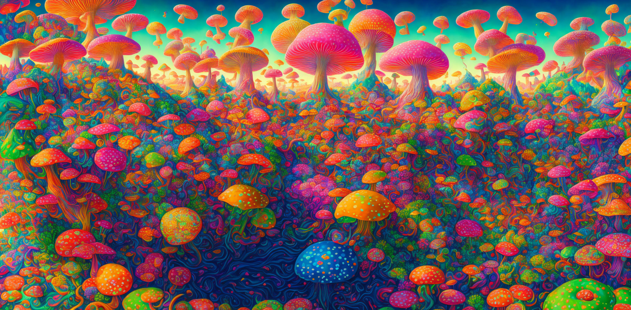 Colorful Psychedelic Mushroom Forest Landscape