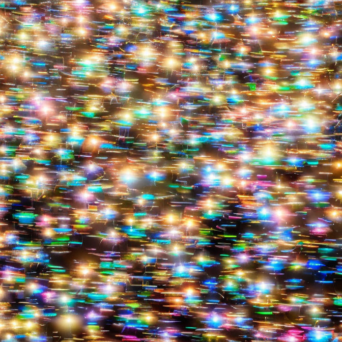 Multicolored twinkling lights in dense cosmic tapestry