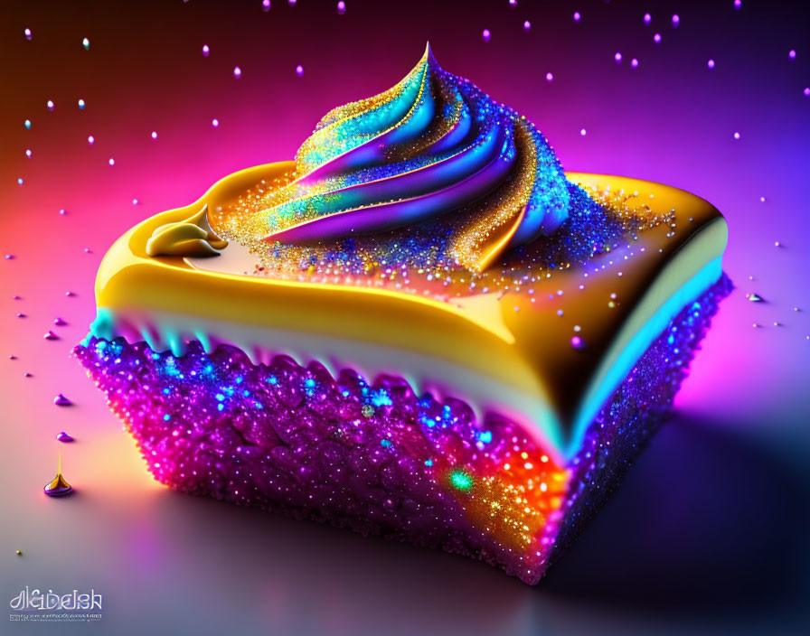 Colorful Glittering Cake with Blue Icing and Caramel Topping