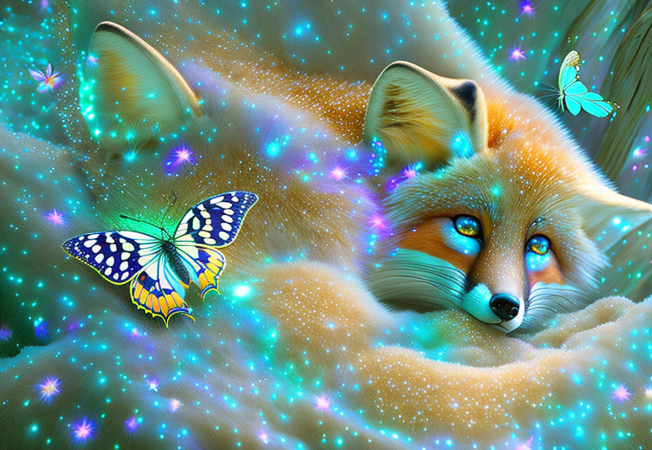 Fox with butterflies