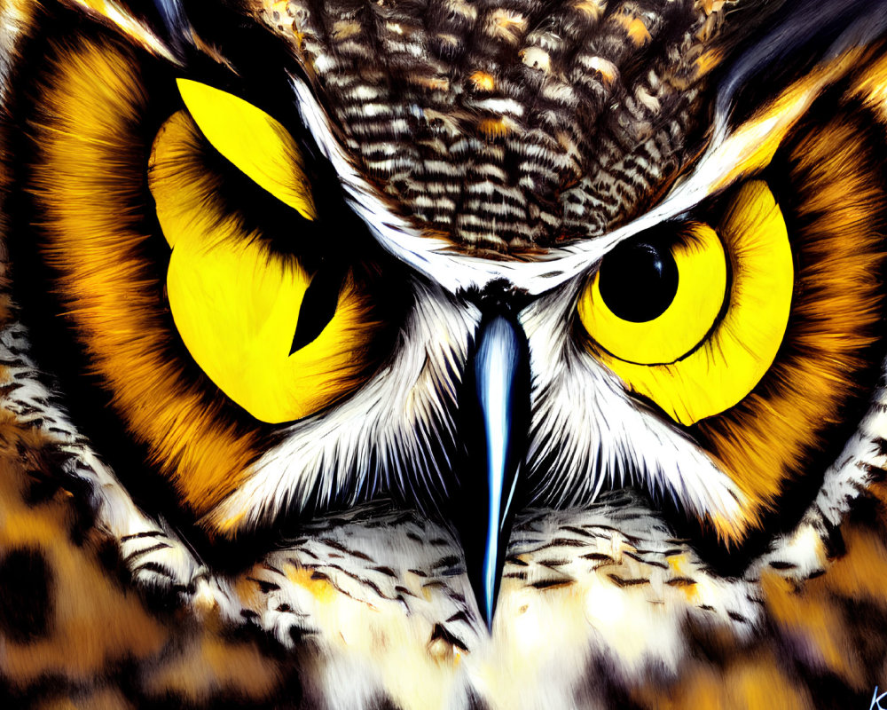 Detailed Owl Illustration with Yellow Eyes and Brown Feathers