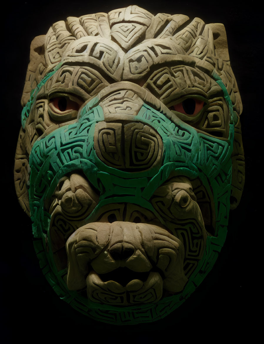 Tribal patterned mask with earth tones and turquoise color palette