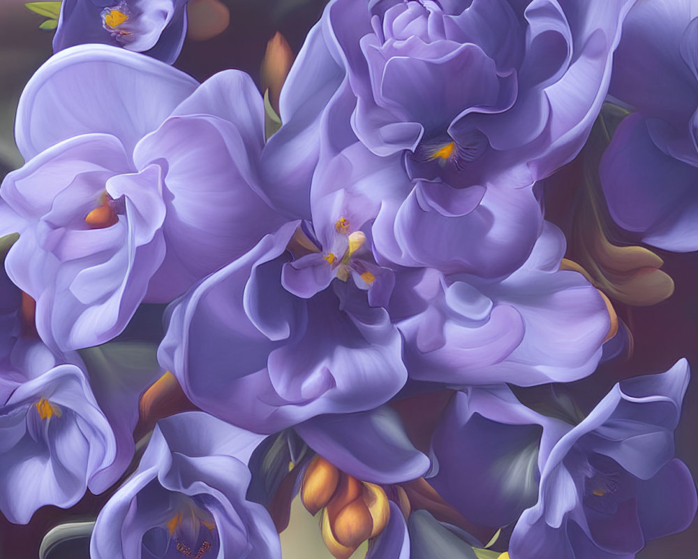 Lush Purple Orchids Digital Painting with Soft-focus Background
