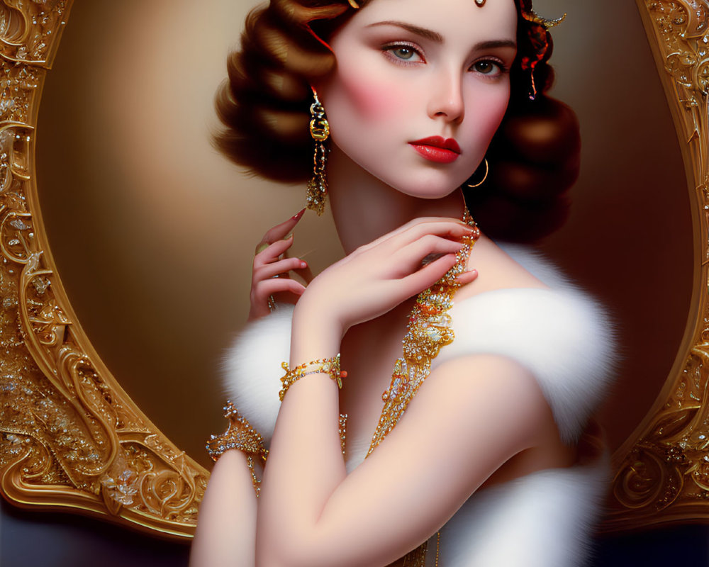 Vintage-inspired portrait of a woman with jeweled headpiece and fur stole