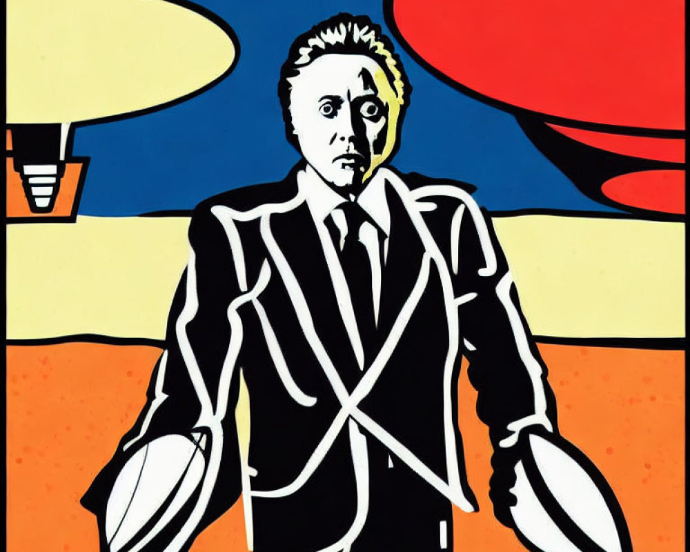 Colorful pop art painting of man in suit with briefcase