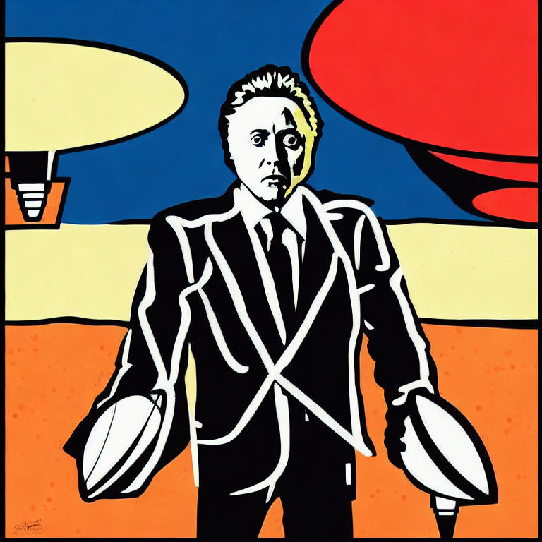 Colorful pop art painting of man in suit with briefcase