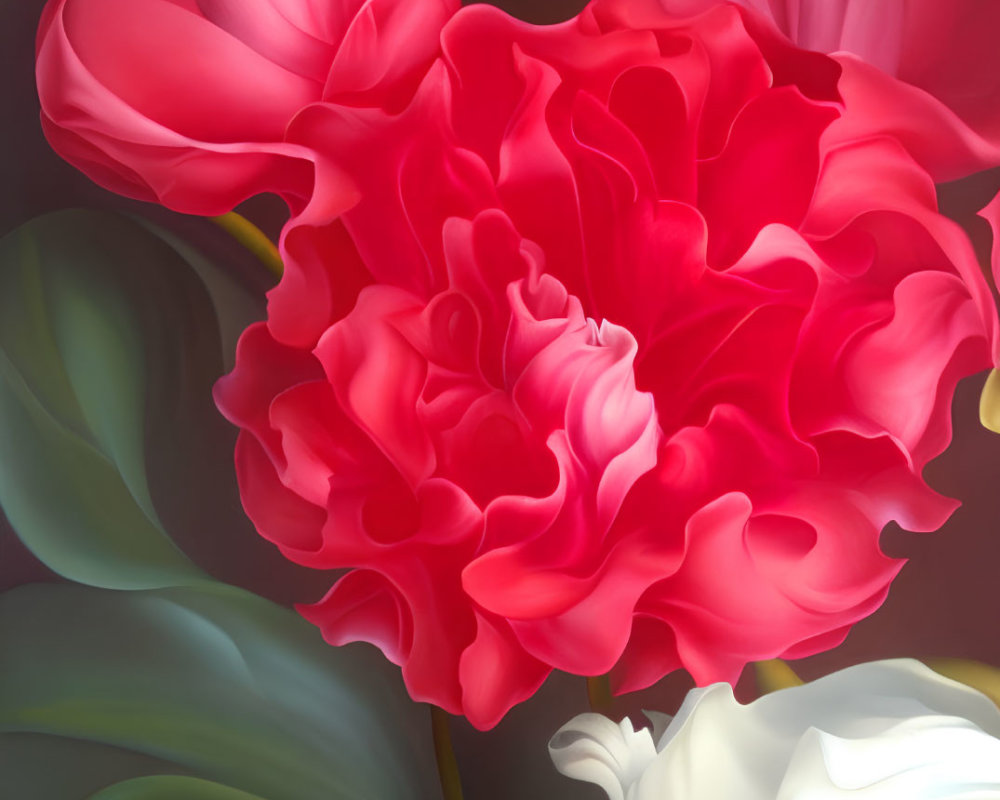 Detailed digital painting of red flower in full bloom