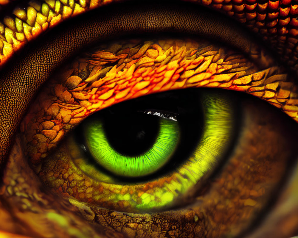 Detailed Reptilian Eye with Intricate Scales and Green Iris