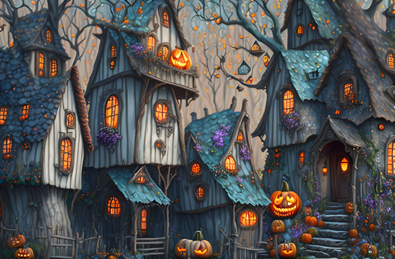 Halloween patchwork village 