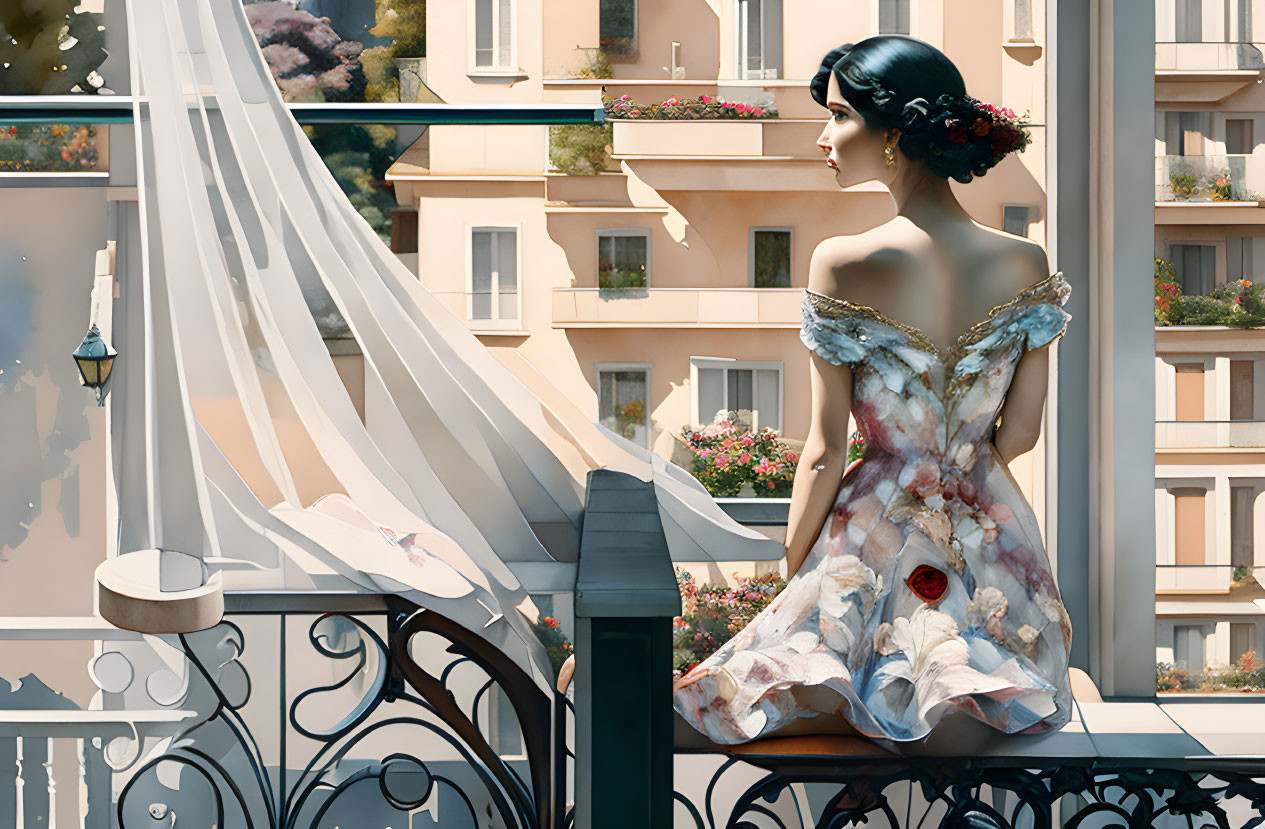 Woman on a balcony in Geneva