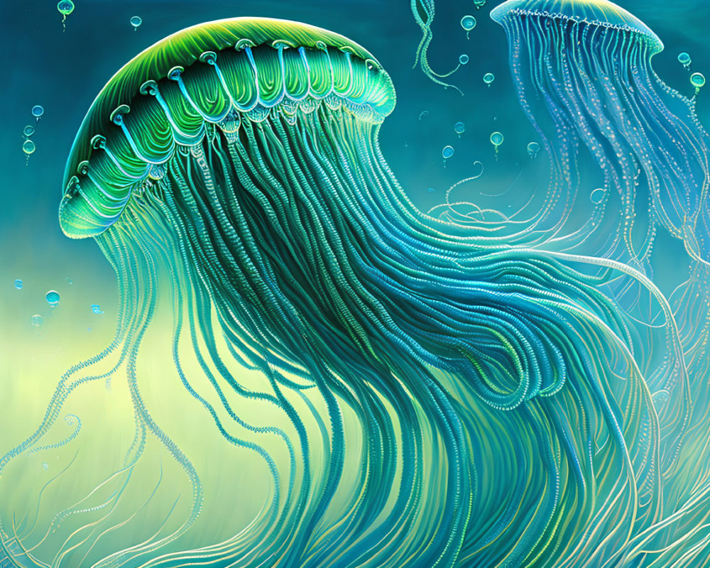 Colorful Jellyfish Digital Artwork with Glowing Body and Flowing Tentacles
