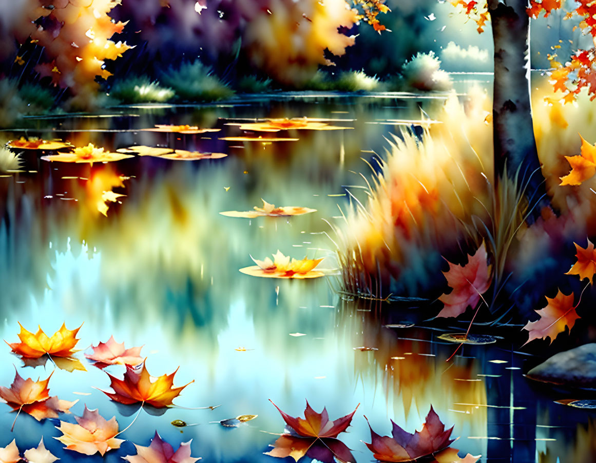 Autumn leaves on a pond