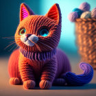 Orange Knitted Cat Toy with Yarn Ball in Warm Light