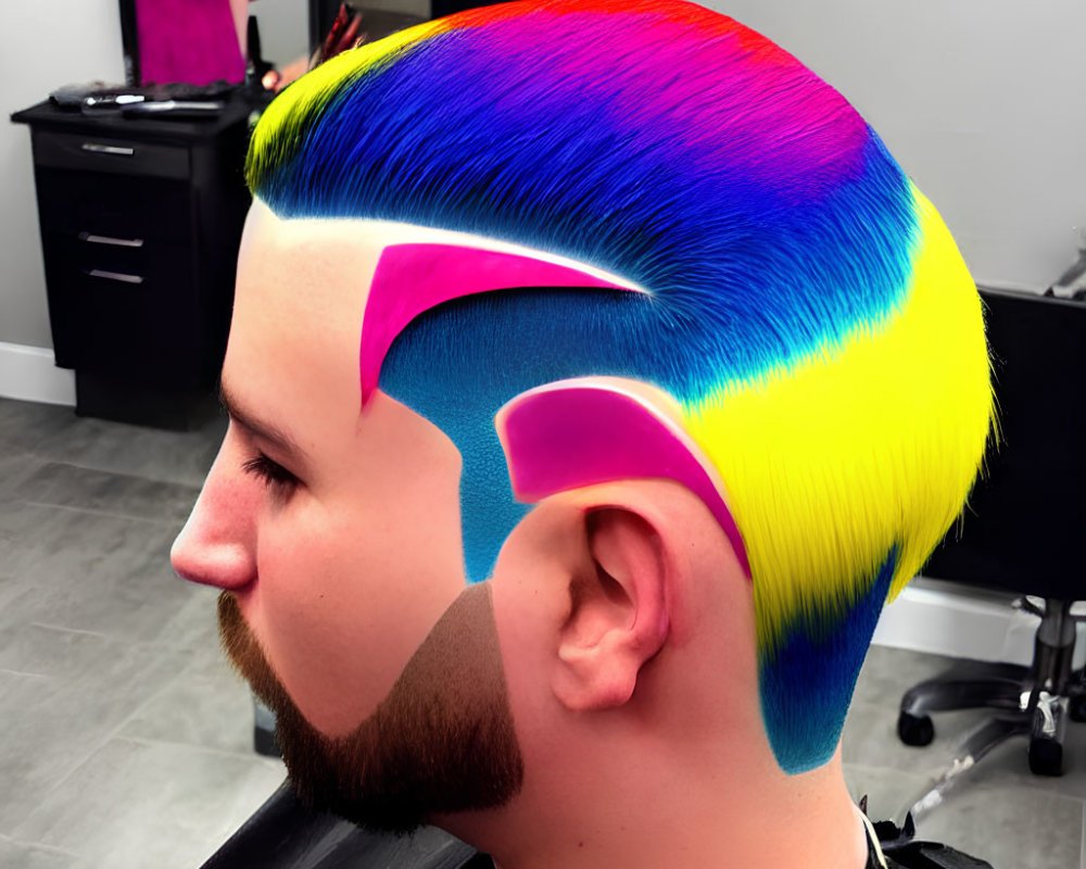 Vibrant Neon Pink, Yellow, and Blue Hair Dye Profile View