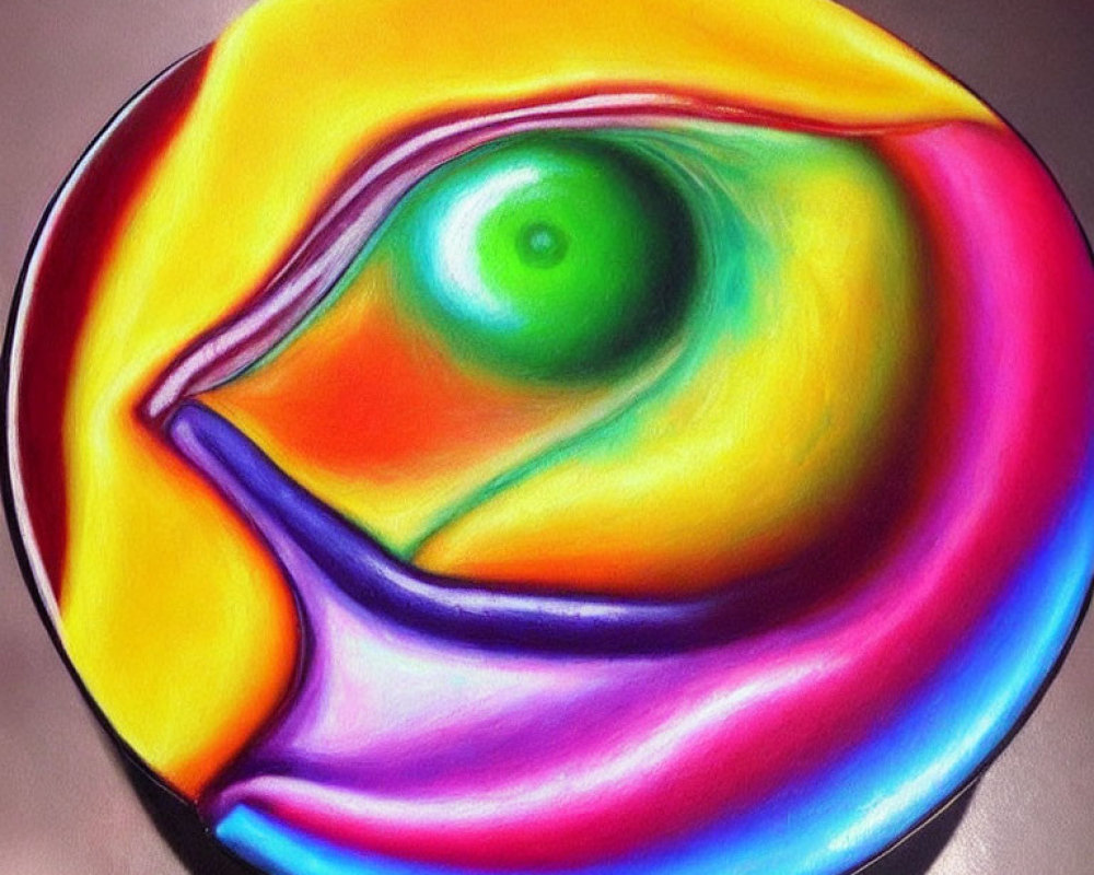 Colorful Abstract Painting with Swirling Eye-like Shape
