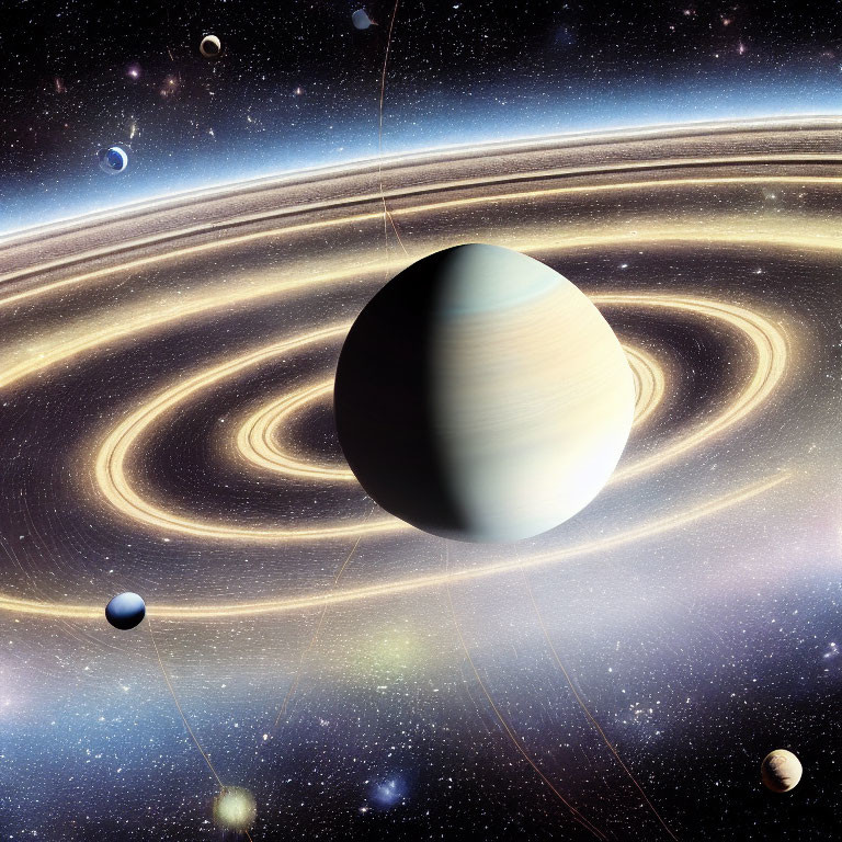Gas Giant Planet with Rings, Moons, and Space Background