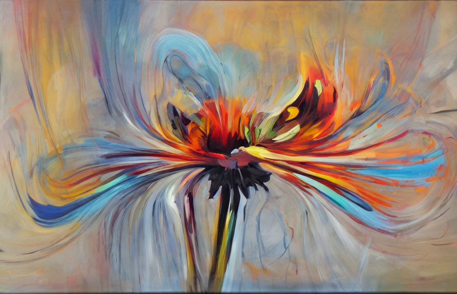 Colorful Abstract Flower Painting with Dynamic Brush Strokes