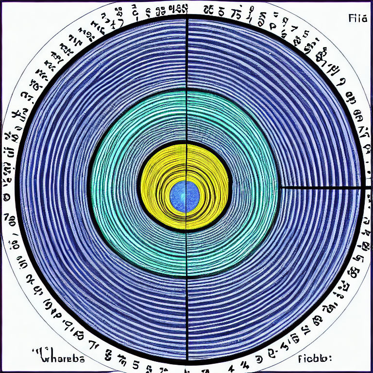 Circular Blue and Yellow Diagram with Non-English Annotations
