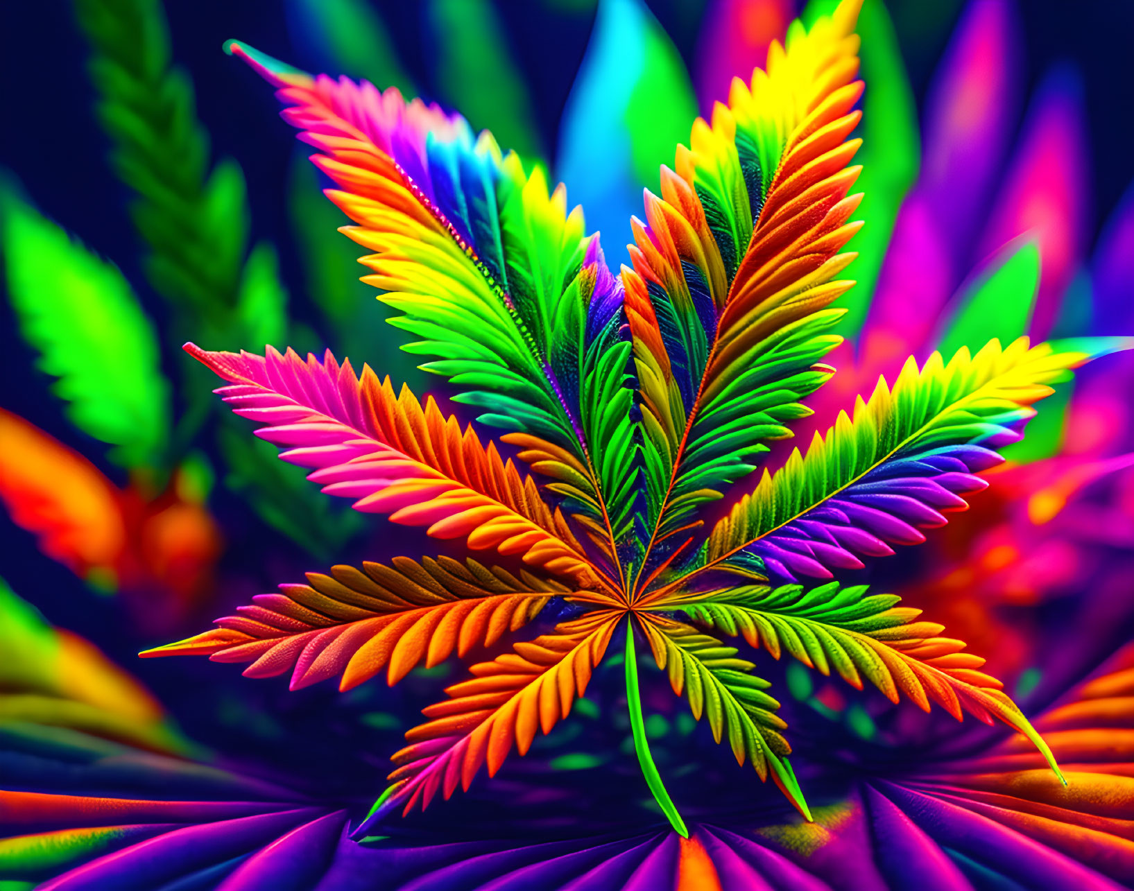 Colorful Rainbow Leaves Against Dark Background
