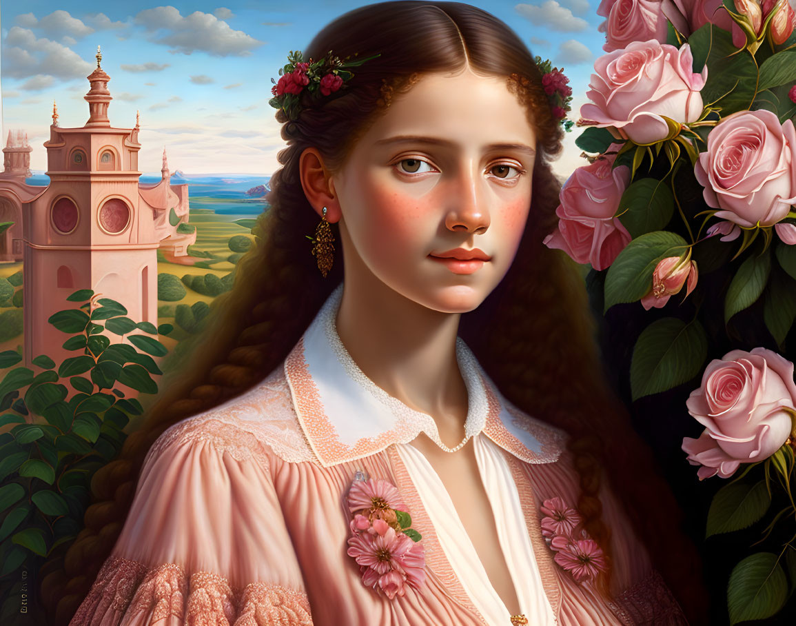 Italien Girl Wearing a Rose Shirt.