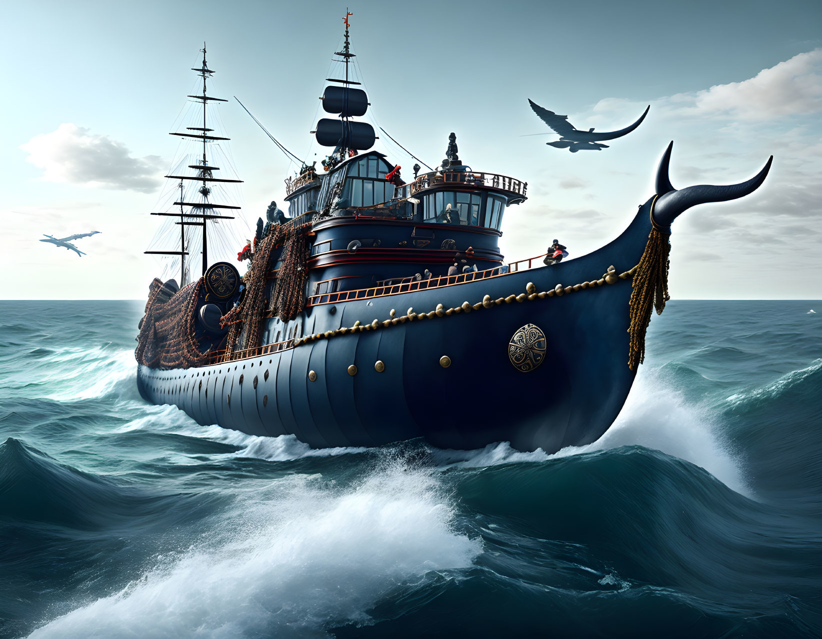 Vikingerschiff fährt über das Meer.