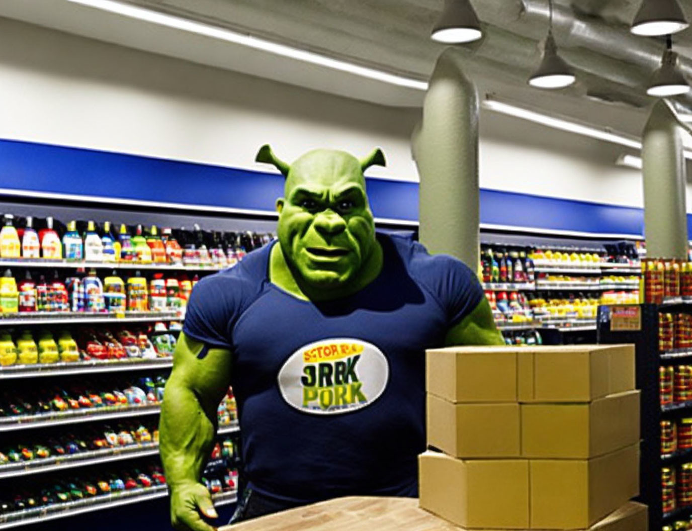 Shrek buying protein powder