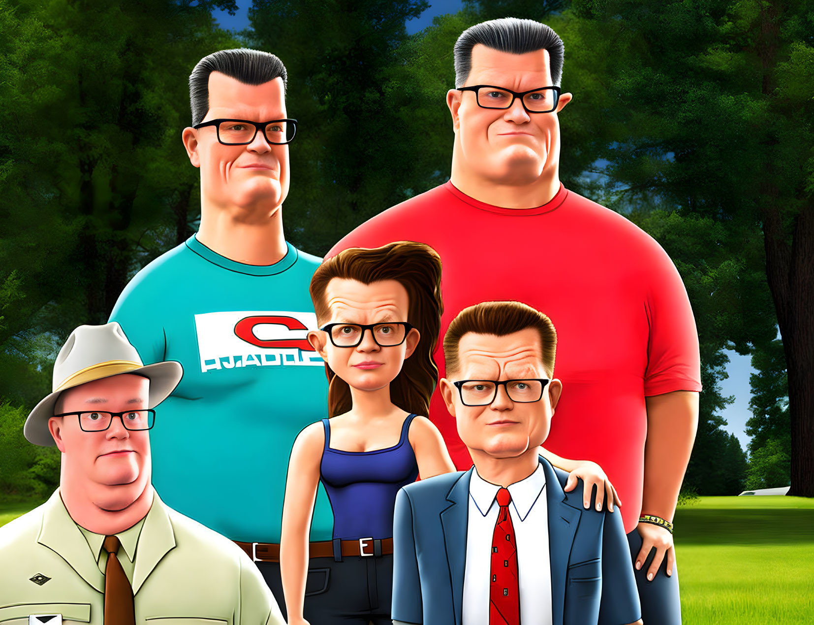 Vibrant cartoon family illustration with colorful characters in park